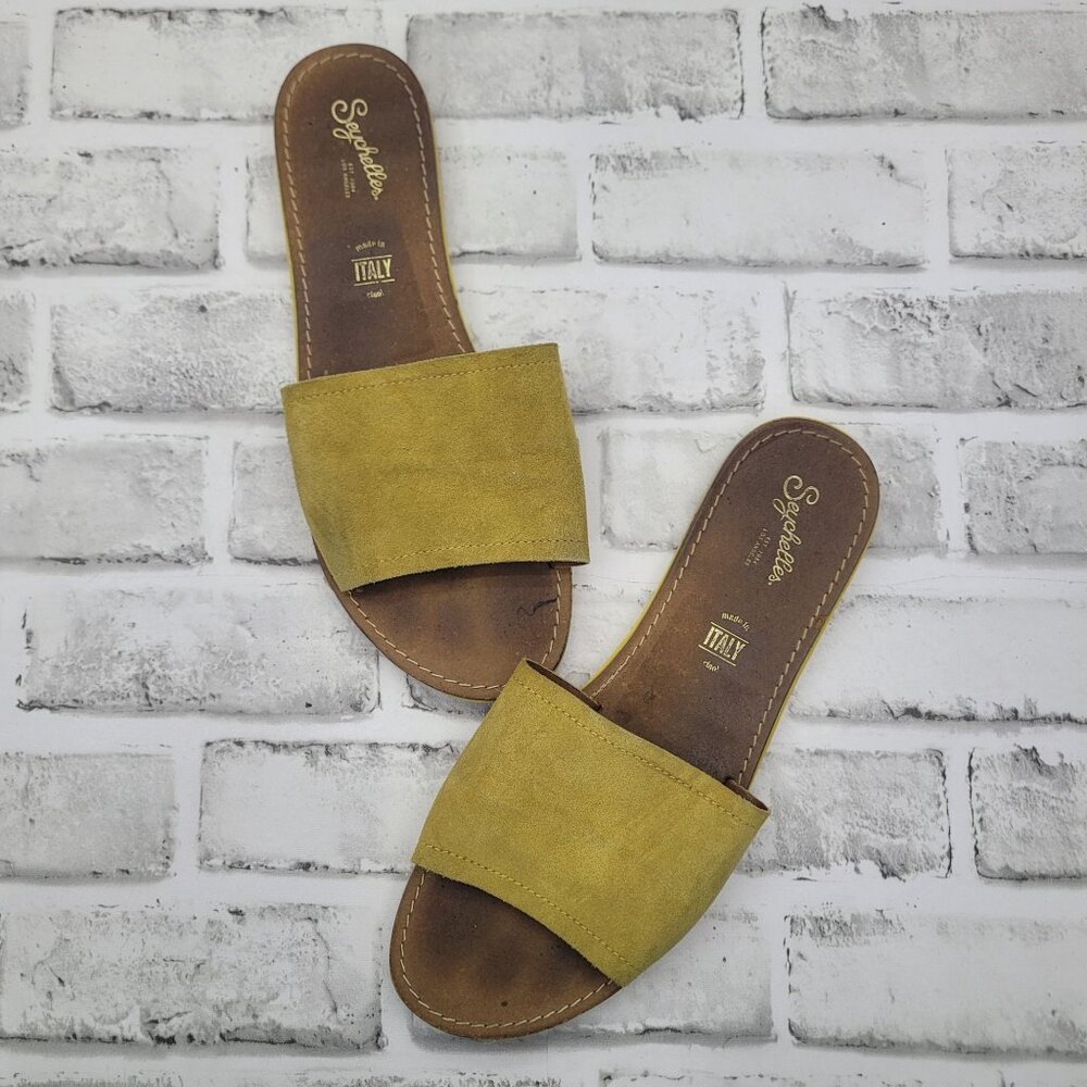 Seychelles Leisure Slide Yellow Suede Chartreuse Mustard Slide Flats Size 9.5